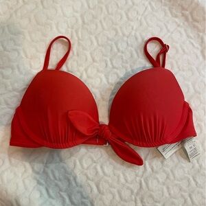 Hollister Coral Bikini Top Coral 34 A Red/Pink Bow Tie Clasp Closure Hook